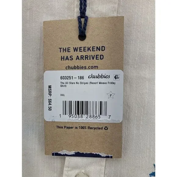 NWT Chubbies The All Stars No Stripes Shirt in Off White size XXL - Picture 5 of 7